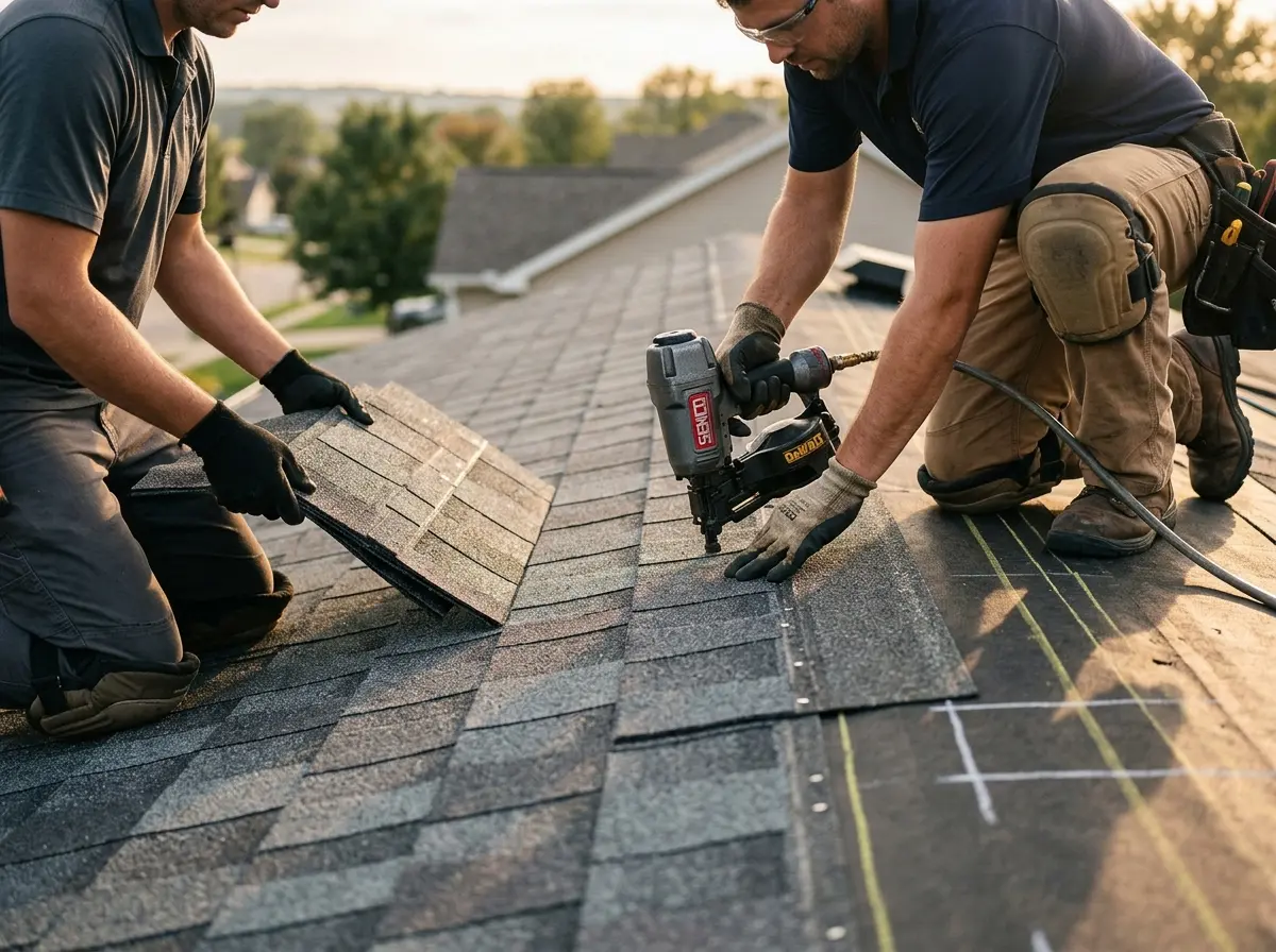 Professional roofer working on a residential roof in Crestview